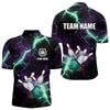 Maxcorners Men & Women Bowling Shirts Custom Purple Green Lightning Thunder Bowling Team Jersey, Gift For Team Bowlers
