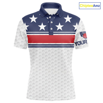 Maxcorners Red, White and Blue American Flag Mens golf polo shirts custom patriotic golf attire for mensMT0306