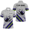 Maxcorners Purple and Green Bowling Camo Polo, 1/4 Zip Shirt for Men Custom Team bowling jersey gift for bowlers LM1625