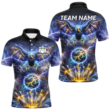 Maxcorners Custom Blue Lightning Thunder Eagle Bowling team shirts For Men, cool Bowling jersey gift for bowlers