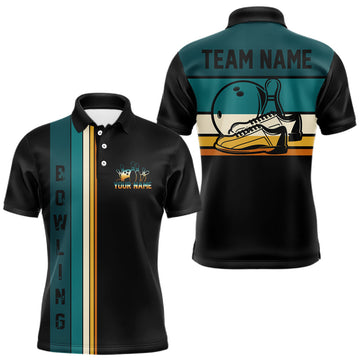 Maxcorners Black and Green Retro Bowling Polo, Quarter Zip Shirts for Men Custom Team Bowling League Jerseys LM1903