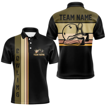 Maxcorners Black and Retro Bowling Polo, Quarter Zip Shirts for Men Custom Team Bowling League Jerseys LM1903