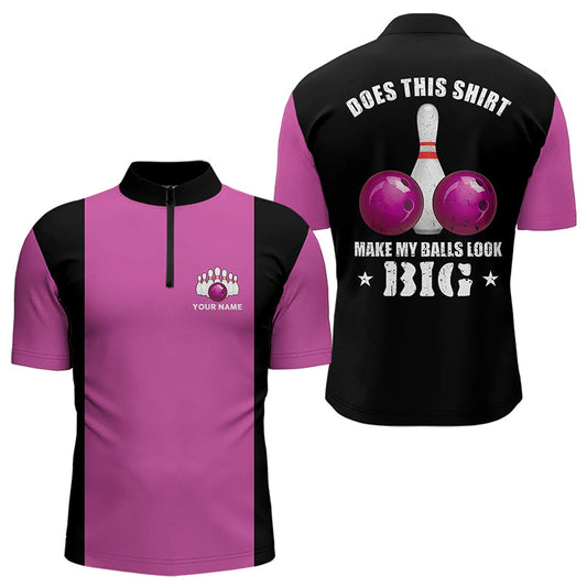 Maxcorners Funny Bowling shirts for Men Custom vintage pink and black Does this shirt make my balls look big