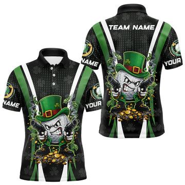 Maxcorners Funny St Patrick cowboy golf ball gunner black and green Mens golf polo shirts Custom golf outfit men