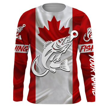 Maxcorners Canada flag Walleye Fishing tattoo Fish hook custom fishing Long sleeve, Long Sleeve Hooded
 LM0201