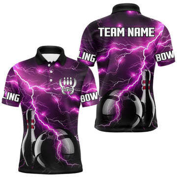 Maxcorners Pink Lightning Thunder Black Bowling Polo, Quarter zip Shirt for Men custom bowling team jerseys LM2408