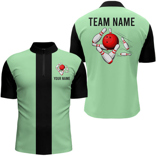 Maxcorners Personalized Mint Green And Black Retro Bowling Shirts Custom Vintage Bowling Team Jerseys