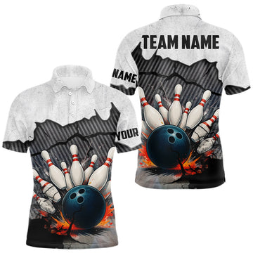 Maxcorners Black and White grunge Bowling Shirts for Men Custom Team Bowling Jerseys, Gift for Bowlers LM1903