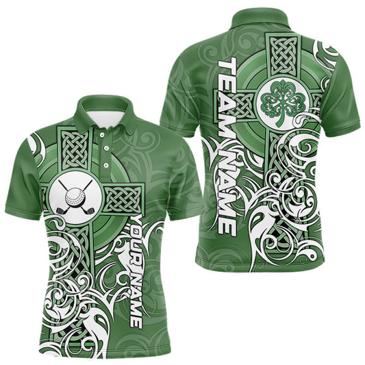 Maxcorners Green Irish Tribal Cross St Patrick's Day Mens Golf Polo Shirts Custom Lucky Golf Team Jerseys