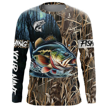Maxcorners Bass Fishing Camo Customize name Long Sleeve Fishing shirts - personalized gift for fisherman LM0201