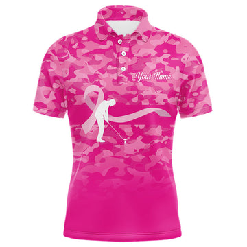 Maxcorners Breast Cancer Awareness golf shirts custom Mens golf polos shirts, pink camo ribbon golf shirts LM1203