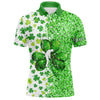 Maxcorners Green Glitter Shamrock Clover Mens Golf Polo Shirts Custom St Patrick Day Golf Shirt For Mens