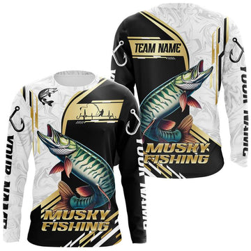 Maxcorners Personalized Musky fishing shirts Custom sun protection Muskie fishing team jerseys | Gold
 LM0503