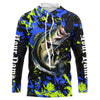 Maxcorners Personalized Largemouth Bass fishing green blue camo long sleeve Fishing Shirts LM0201