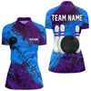 Maxcorners Blue and Purple Grunge Camo Heartbeat Bowling Polo, 1/4 Zip Shirt For Men Custom Bowling Team JerseyMT0306