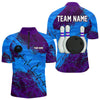 Maxcorners Blue and Purple Grunge Camo Heartbeat Bowling Polo, 1/4 Zip Shirt For Men Custom Bowling Team JerseyMT0306