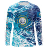 Maxcorners Blue sea wave ocean camo South Dakota flag patriot shirt Custom sun protection fishing shirts MT2108