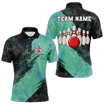 Maxcorners Black And Mint Color Bowling Polo Shirt Custom Bowling Team Jerseys, Bowler Outfit