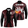 Maxcorners Personalized Black And Red Flame Bowling Polo Shirts Custom Bowling Team Jerseys