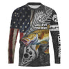Maxcorners Walleye Fishing American Flag patriotic fish skull Custom name long sleeves fishing shirt LM0501