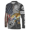 Maxcorners Walleye Fishing American Flag patriotic fish skull Custom name long sleeves fishing shirt LM0501