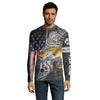 Maxcorners Walleye Fishing American Flag patriotic fish skull Custom name long sleeves fishing shirt LM0501