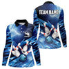 Maxcorners Blue Lightning Thunder Storm Bowling Polo Shirt For Women Custom Bowling Team Jersey