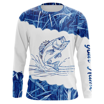 Maxcorners Blue camo Largemouth bass Customize Name UV protection long sleeves fishing shirt LM0201