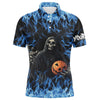 Maxcorners Bowling Ball And Pins Blue Flame Halloween Skull Customized Name, Team Name 3D Shirt