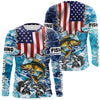 Maxcorners American Flag Walleye Fishing blue sea camo custom patriotic long sleeves performance fishing shirts LM0412
