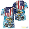 Maxcorners American Flag Walleye Fishing blue sea camo custom patriotic long sleeves performance fishing shirts LM0412