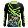 Maxcorners Personalized Largemouth Bass Long Sleeve Fishing Shirts, Bass Tournament Fishing Jerseys | Green MT2108