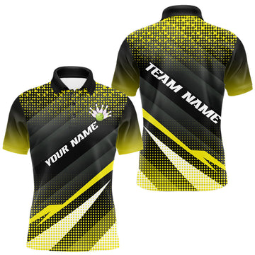 Maxcorners Yellow Bowling Custom Men Bowling Polo, Quarter zip Shirts Bowling Team Jerseys Bowling Tournament MT0609