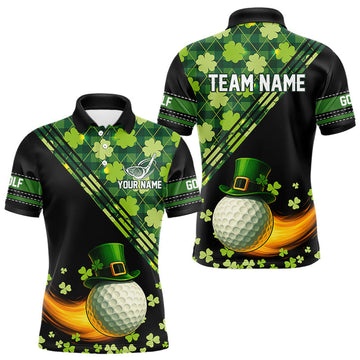 Maxcorners Black and Green shamrock argyle pattern Golf Polo Shirts For Men Custom St Patrick mens golf top