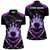 Maxcorners Black and Purple Lightning thunder Bowling Polo, Quarter Zip shirts for Men Custom Bowling Team Jersey