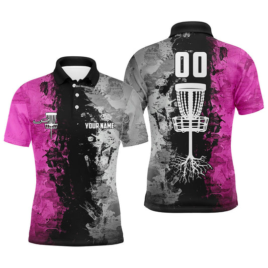 Maxcorners Custom name and number Disc Golf basket Men polo shirts, disc golf shirts for men | pink MT0510