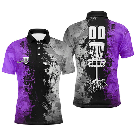 Maxcorners Custom name and number Disc Golf basket Men polo shirts, disc golf shirts for men | Purple MT0510