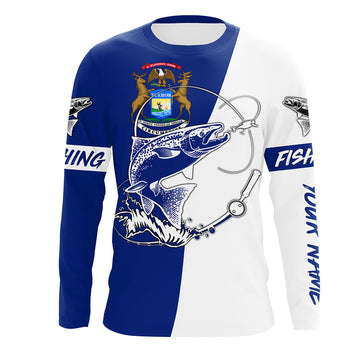 Maxcorners Salmon fishing in Michigan flag patriotic Custom name fishing jerseys | Long sleeve, Long Sleeve Hooded LM0201