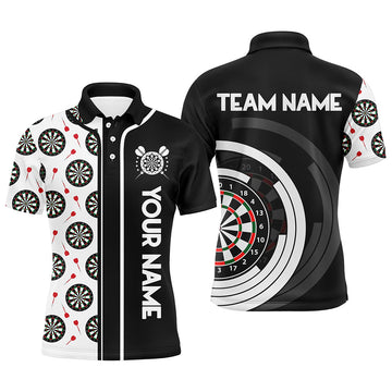 Maxcorners Black And White Dart Board Camo Custom Team Dart Polo, Quarter Zip Shirt For Men, Mens Dart Jersey