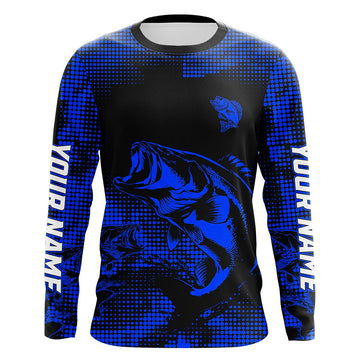Maxcorners Largemouth Bass fishing jersey Custom UV protection Long sleeve bass fishing tournament shirts | Blue LM0201