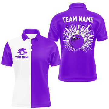 Maxcorners Purple and white Retro Bowling shirts For Men Custom team bowling jerseys gift for Bowlers