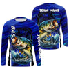 Maxcorners Largemouth Bass Fishing Custom long sleeve performance fishing shirts, team fishing shirt | Blue MT2108