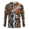 Maxcorners Custom Fish Reaper Skull Bass Long Sleeve Fishing Shirt, Bass Hunter Fishing Jerseys | Orange Camo LM0201