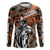 Maxcorners Custom Fish Reaper Skull Bass Long Sleeve Fishing Shirt, Bass Hunter Fishing Jerseys | Orange Camo LM0201