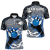 Maxcorners Personalized Black And Blue Camo Bowling Jerseys For Men Custom Bowling Team Polo, Quarter-Zip Shirts Lm243