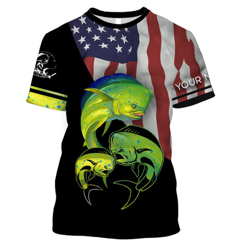 Maxcorners Mahi mahi Fishing American Flag Patriot Customize Name 3D Shirts