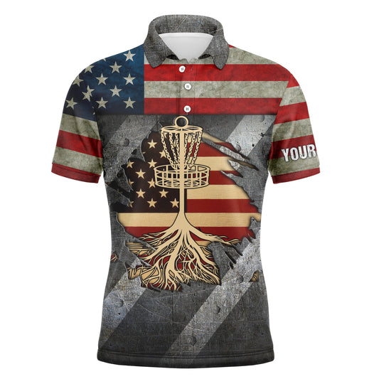 Maxcorners Mens disc golf polo shirt custom name American flag disc golf basket, disc golf gifts for men MT0510