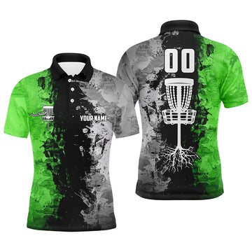 Maxcorners Custom name and number Disc Golf basket Men polo shirts, disc golf shirts for men | Green MT0510