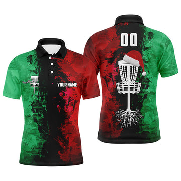 Maxcorners Custom name and number Santa Disc Golf basket Men polo shirts, Christmas disc golf shirts for men MT0510