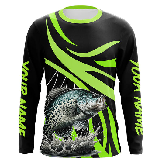 Maxcorners Personalized Crappie Long Sleeve Fishing Shirts, Crappie Tournament Fishing Jerseys | Green MT2108